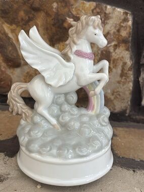 Musical Porcelain White Pegasus Figurine with Pastel Accents Summit Collection